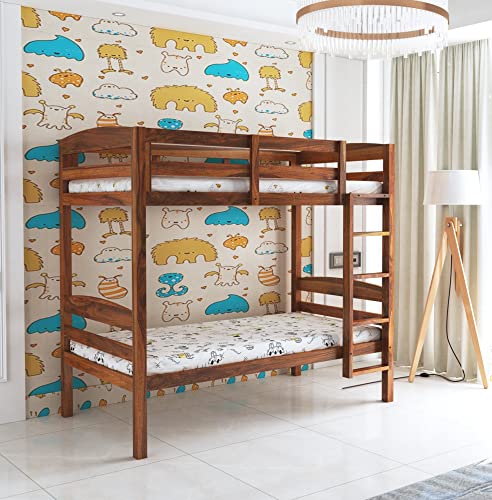 Image of Ganpati Arts Sheesham Wood Katy Bunk Bed Twin Over Bed with Ladder Wooden Bunk Bed Without Storage for Bedroom Living Room Home - (Natural Finish) 1 Year Warranty