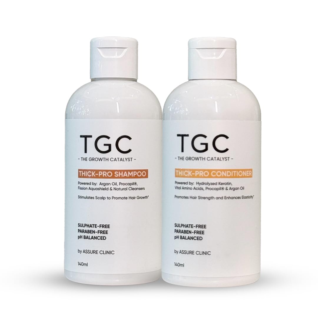 TGC Thick Pro Shampoo & Conditioner Combo by Assure Clinic | Hair Fall Control, Volumizing & Thickening | Sulphate-Free with Procapil & Argan Oil | For Men & Women | 2 x 140 ml-image-32