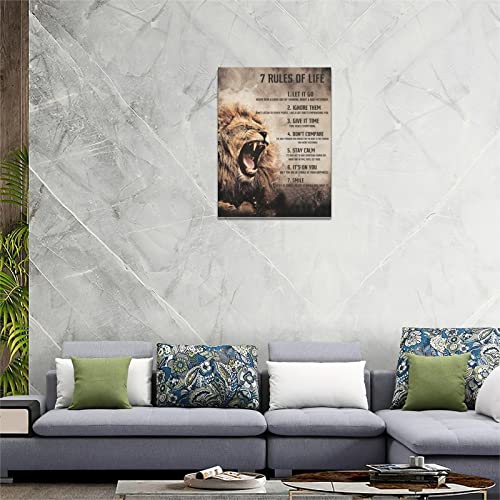 Motivational Lion Wall Art King Animal Lion 7 Rules Of Life Quotes Canvas Wall Decor Inspirational Vintage Pictures Print Painting Framed Artwork Home Decor For Bedroom Living Room Office 12"X16" #TOP4
