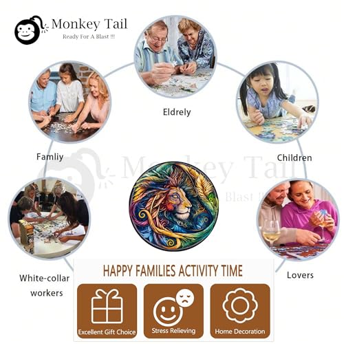 Image of MONKEYTAIL Whimsy Wooden Jigsaw Puzzle for Adults - Laser-Cut Pieces, 3D Puzzle Box as Birthday Gift for Boys & Girls - Brain Teaser, Home Decor & Family Game (VIBL, Size: Medium)