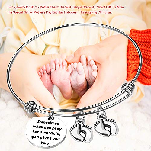 Mom Bracelets Twins Jewelry Gift Sometimes When You Pray for a Miracle, God Gives You Two Twin Mom Jewelry Footprint Expandable Bracelet Mother's Day Thanksgiving Christmas Birthday Gift 1PCS4