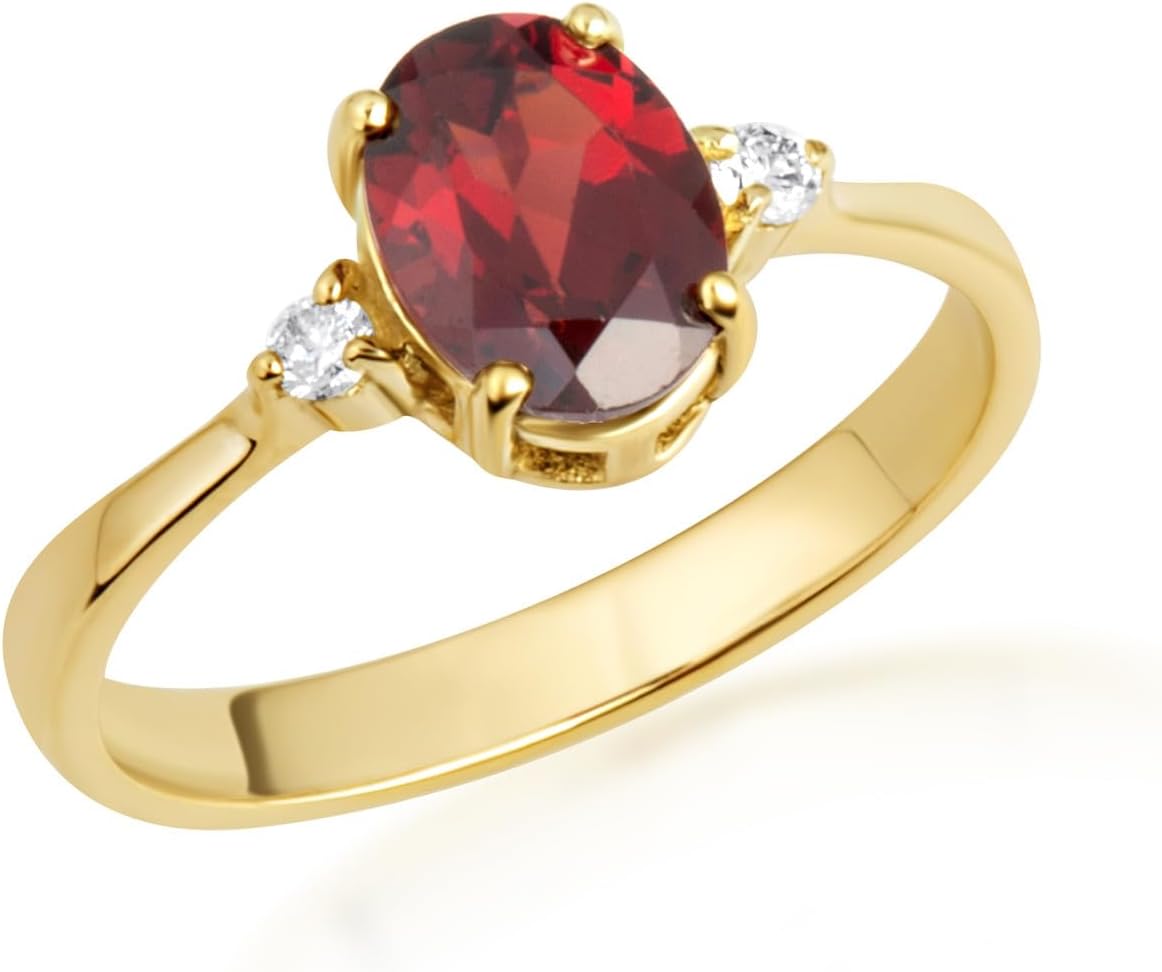14K Gold Genuine Oval Gemstone Diamond Ring Available In Yellow/Rose/White with Multiple RingSize