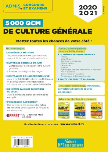 5000 QCM de culture générale + Actu en ligne mois par mois: Concours et examens 2020-2021