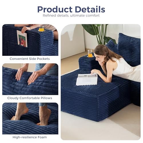 Image of MAXYOYO Modular Sectional Couch with L-Shape Chaise and Loveseat, Modern Boneless Couch for Living Room, Oversized Sofa with Deep Seat, No Assembly Required, Navy
