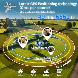 Sglyq GPS Wireless Dog Fence System with Adjustable 49 to 6500ft 3 Training Modes Magnetic Charging Waterproof Design Suitable for Large Medium and Small Dogs No Subscription Required (Black)