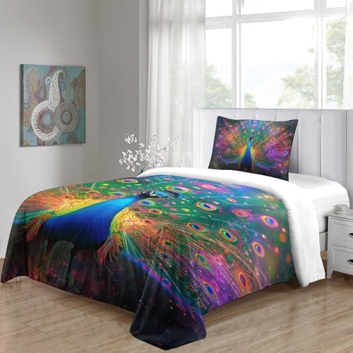 Housse de couette paon 3D 135x200 cm avec 2 taies d'oreiller en microfibre - 5