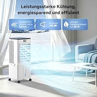 4-in-1 tragbares Klimagerät, Verdunstungsluftkühler mit 10L Wassertank, 4 Modi und 3 Geschwindigkeiten, 1-12h Timer mit Rollen, für Zuhause (Silberweiß) – Ansicht 2