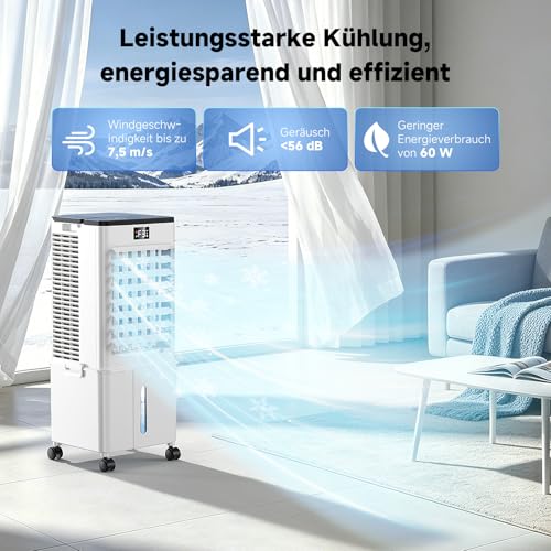 Klimaanlage Mobil 10L, 60W Klimagerät ohne Abluftschlauch, Klimaanlage mit 12H Timer, 4 Modus, 120°Oszillation, Abnehmbare Wassertank, Klimageräte Tragbarer Luftkühler für Wohnung Zimmer Räu-2