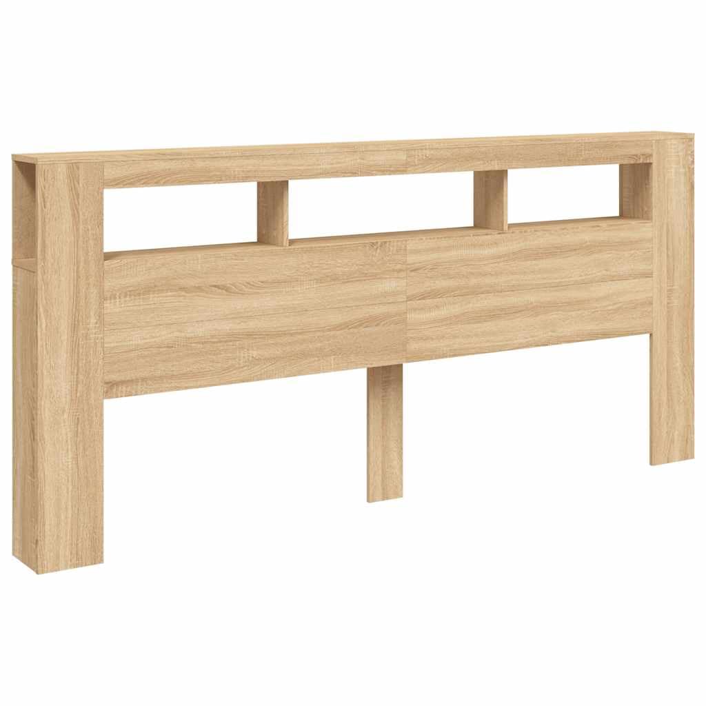 vidaXL LED Headboard, Bed Header for Bedroom, Bed Headboard for Bed, Headboard with Storage, Sonoma Oak 220x18.5x103.5 cm Engineered Wood