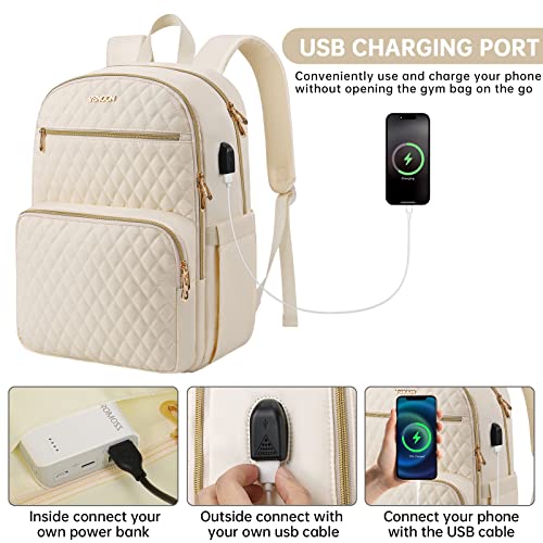 Vsnoon Travel Laptop Backpack Women, 15.6 Inch Laptop Bag, Water Resistant Work Backpack With Usb Charging Port, Large Capacity Teacher Nurse Bags Casual Daypacks For Travl, Off White #TOP1