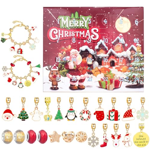 Calendario de Adviento de joyas de bricolaje – Juego de cuentas regresivas de Navidad de 24 días, juego de abalorios de pulsera, conjunto de adornos artesanales creativos, colección de perlas