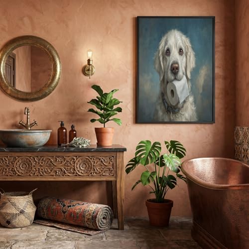 Tableau chien et papier toilette blanc bleu 60x90cm HASLEFND