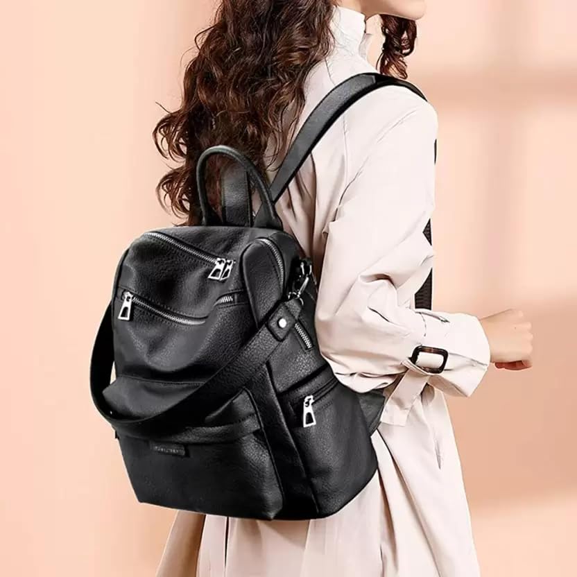 Image of Leather Backpack for Women | Large Capacity | College and Office use | PU Leather | shoulder bag for Ladies,