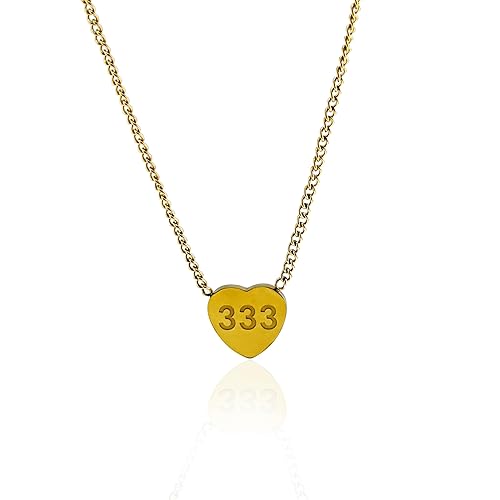 AditiGarden Dainty Angel Number 11:11 1111 222 333 444 777 888 Heart Shaped Charm Necklace for Women Trendy Simple Cute Pendant,17.7’’ - Gold - 333
