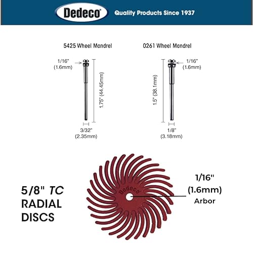 Miniatura 33 de Dedeco Sunburst - Discos de cerdas radiales (12 unidades, 7/8 pulgadas, curvados, grano 1400 durazno (extrafinos, 6 micrones), óxido de aluminio