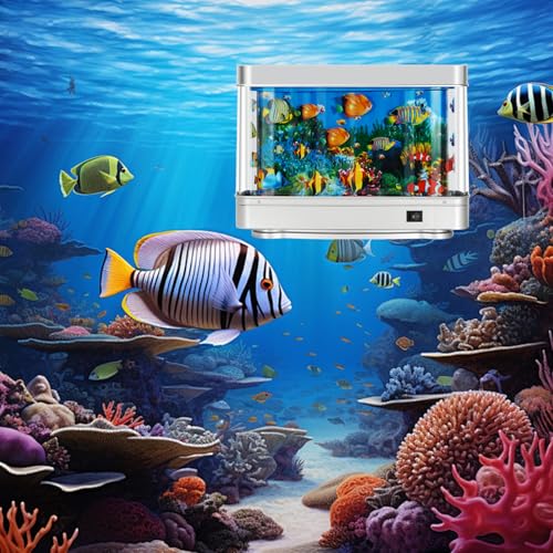 Image of Fake Fish Tank,Artificial Aquarium Decorations,Fake Aquarium Decor,Virtual Ocean Moving Fish lamp for Bedroom Office Decor