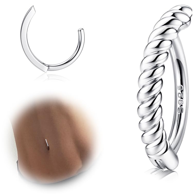 ORAZIO 14G Anillos Para el Ombligo Clicker Para Mujer Plata de ley 925 Piercing Ombligo Plata/Oro Reverse Curved Ombligo Barbell Joyería Para el Cuerpo 10MM/12MM