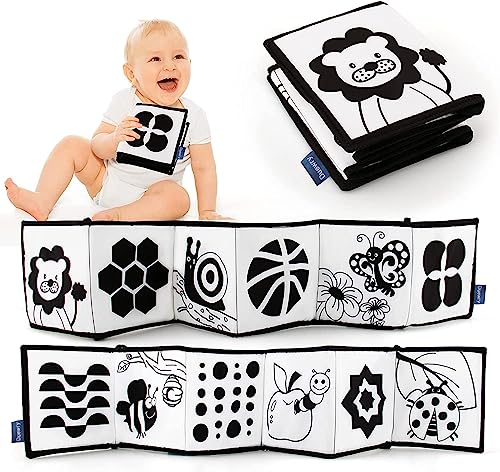 Image of KaPing My First Black and White High Contrast Soft Book , Infant Tummy Time Toys, Black and White Baby Cards, Folding Educational Activity Cloth Book Suitable for Boys Girls Toddler