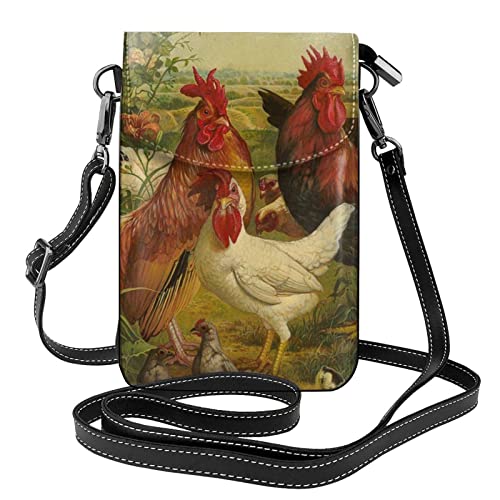 Portefeuille sac à bandoulière mignon pour femme avec motif ferme et poulets