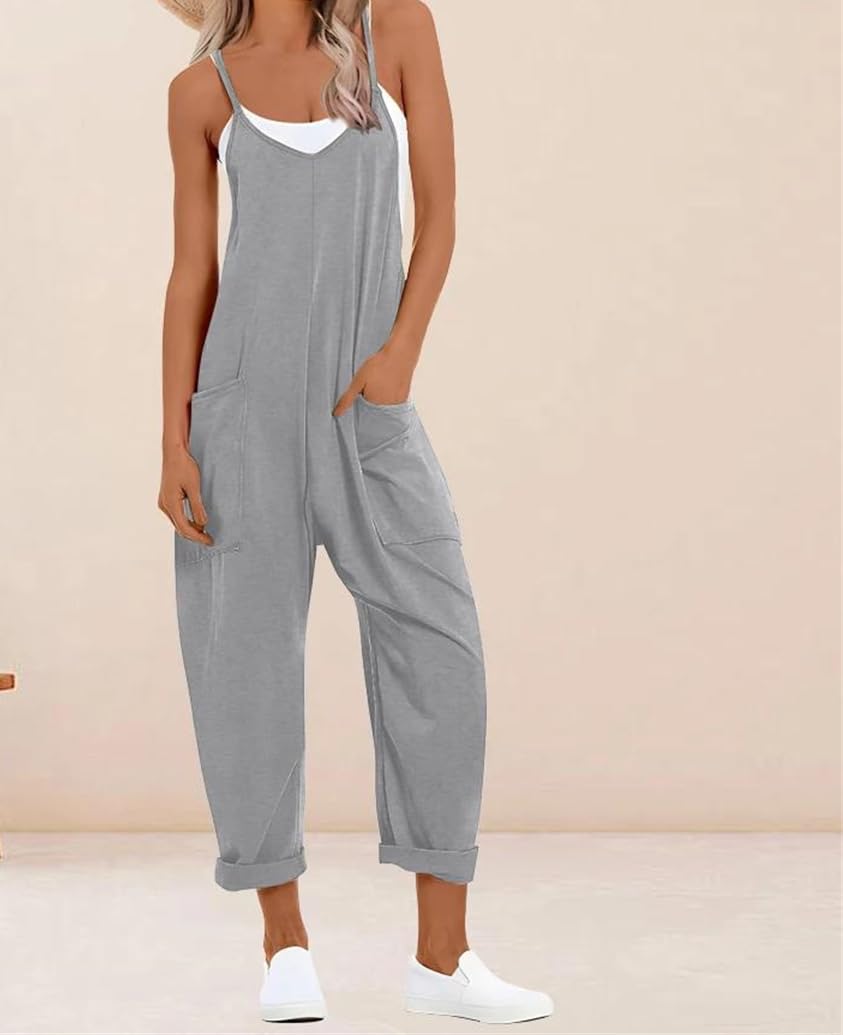 Yeuyyben Overol para mujer, talla grande, sin mangas, cuello en V, pierna ancha, informal, holgado, con bolsillo, para verano, uso diario