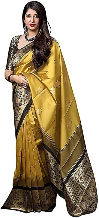 DEERGOLD FASHION Women's Kanchipuram Silk Saree With Blouse Piece(OMM MUSTARD)