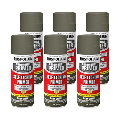 Rust-Oleum 249322-6PK Automotive Self Etching Primer Spray Paint, Dark Green, 12 Ounce, 6 Pack