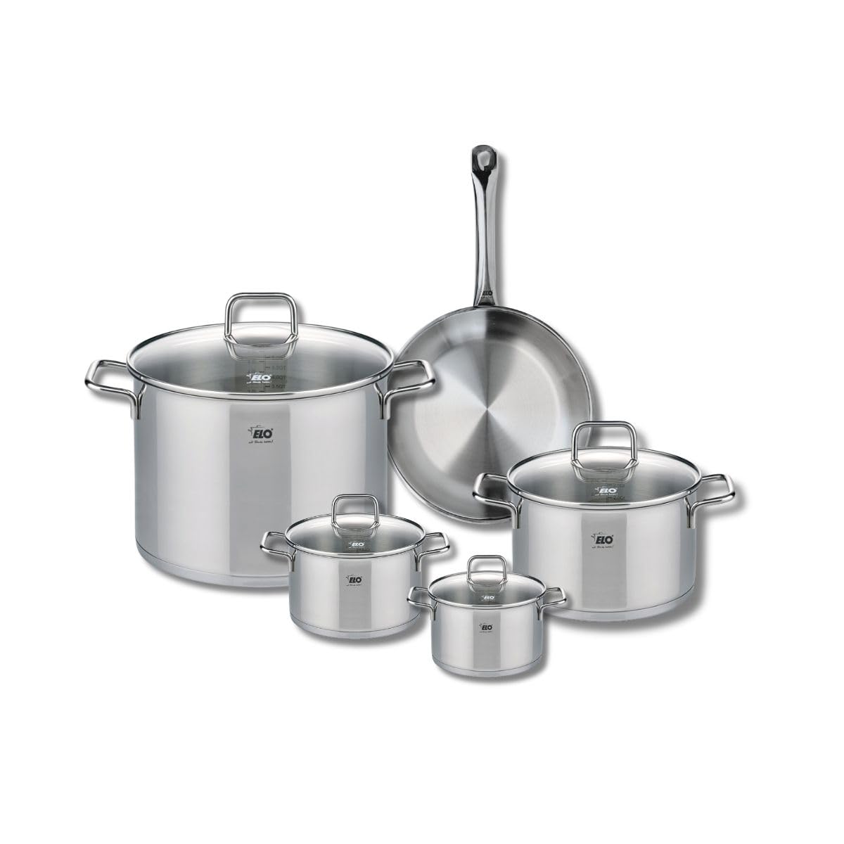 Batterie de cuisine induction ELO en inox avec faitouts et poêle