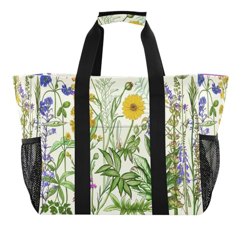 Flowers (2) Reusable Grocery Bags Large Tote Bag Waterproof Canvas Organizer for Beach Picnic Laundry Travel