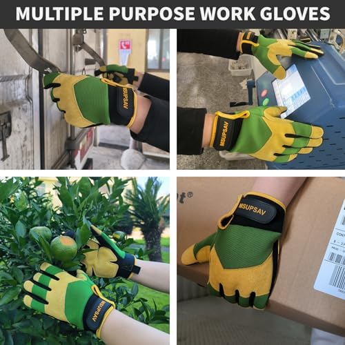 Multi-Purpose Work Gloves Men,Utility Yard Working Safety Glove with Touch Screen,Green+Yellow,X-Large