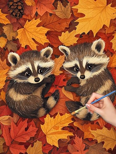 Animals Paint by Numbers for Adults, DIY Paint by Numbers Autumn, Painting by Number for Adults Beginners, Canvas Kits with Brus