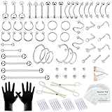 A-minusone 98PCS Piercing Kit for All Body Piercings Stainless Steel Piercing Jewelry with 12G 14G 16G 20G Piercing Needles for Nose Cartilage Tragus Septum Lip Belly Button Eyebrow