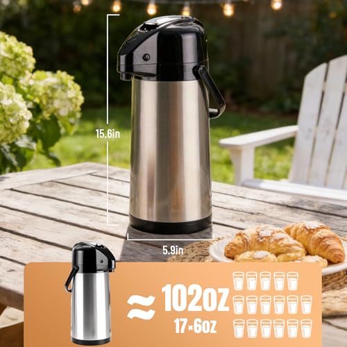 Image of Upgraded Airpot Coffee Carafe with Double Pump - 84oz /2.5L Coffee Carafe for Keeping Hot, Beverage Dispenser for Hot /Cold Beverage (1, 3L-Stainless Steel Color)