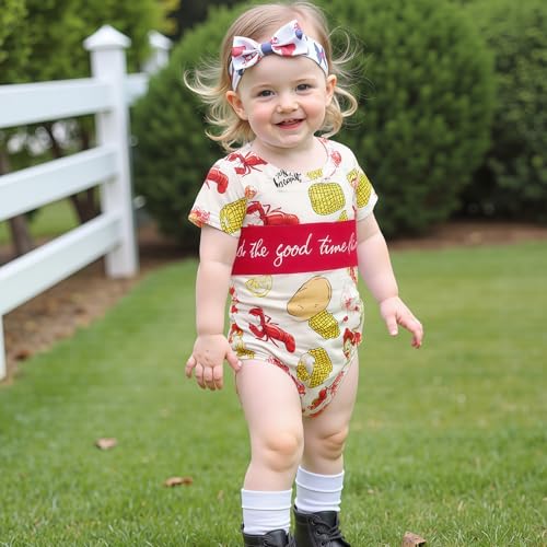 KMBANGI Newborn Baby Boy Girl Crawfish Outfit Short Sleeve Crawfish Boil Shirt Lobster Smocked Romper Summer Clothes 0-18M2