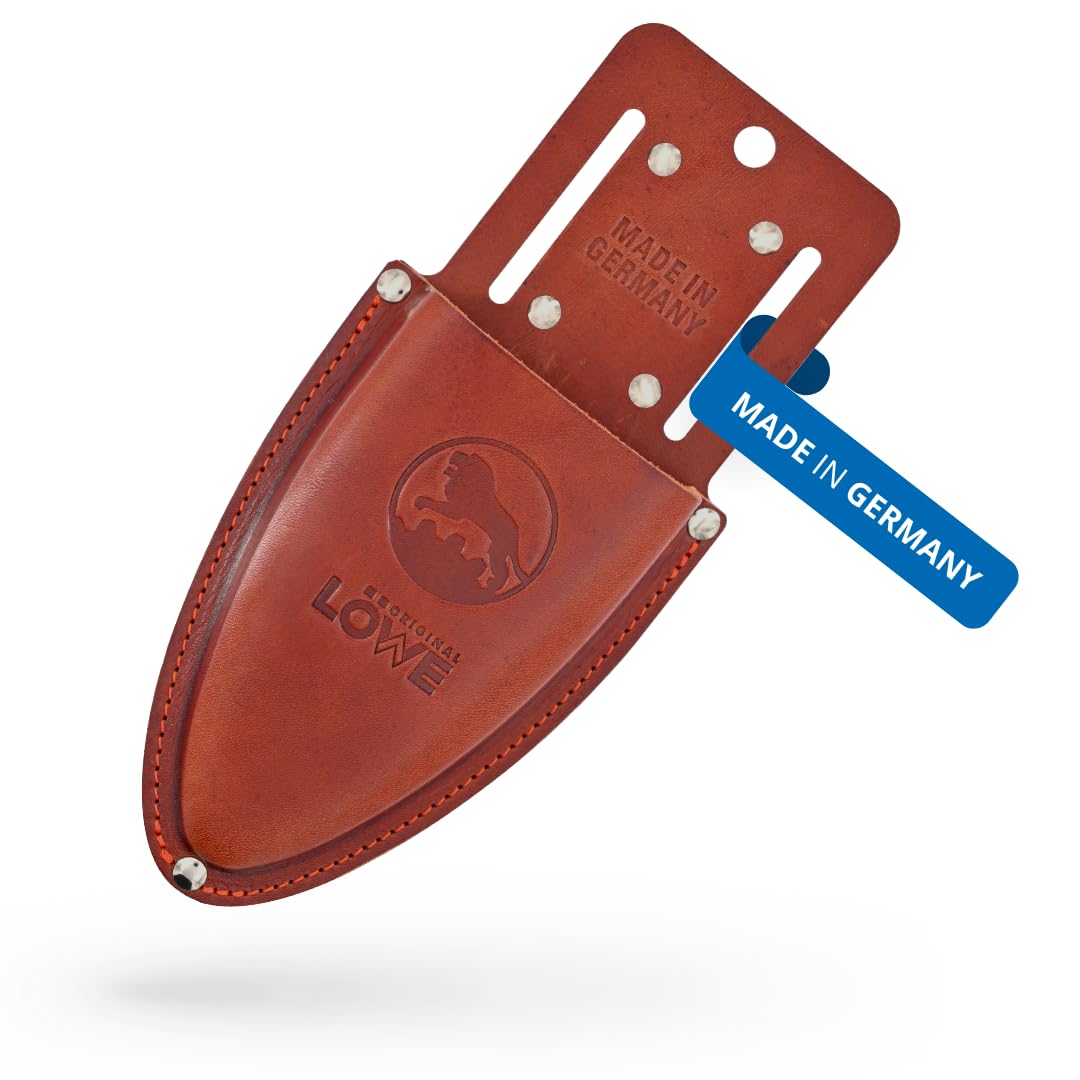 Original LÖWE Custodia in pelle premium – 9809 | Marsupio marrone per cesoie da giardino con clip per cintura o tasca dei pantaloni | Made in Germany | 100% vera pelle