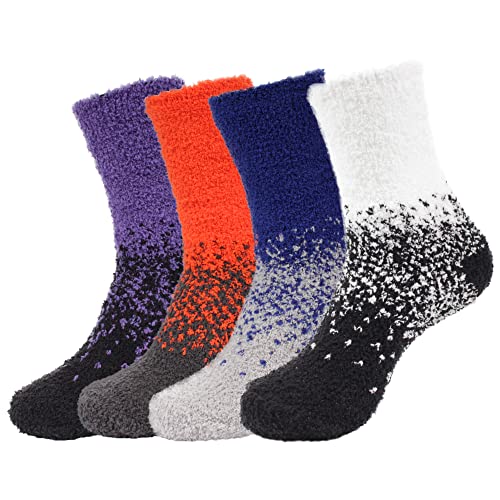 Image of BambooMN Colorful Fuzzy Socks - Assorted Super Soft Warm Microfiber Comfy Home Socks - Value Pack
