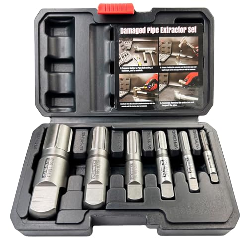 Pipe Extractor Set 6-Piece Heavy Duty Steel Broken Pipe Extractors for Removing Damaged Threaded Pipes & Fittings from 1/8 to 1 with Durable Storage Case Ideal Tools for Plumbers Mechanics DIY