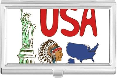 America National Symbol Landmark Pattern Business Card Holder Case Pocket Box Wallet