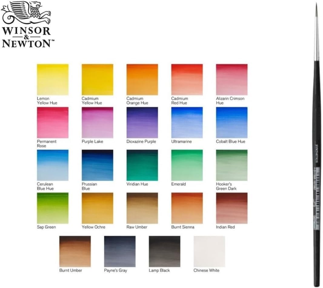 Cotman Winsor & Newton Aquarelle 24 Halb-Nail-Art-Stifte + 1 Pinsel und 1 Karte