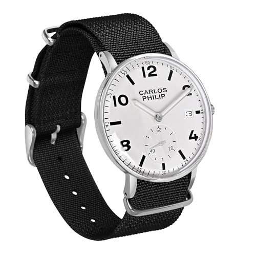 Image of Carlos Philip Men's Minimalist Analog Watch - Classic Dial with Date Display, Nylon Strap, Quartz Movement, Casual Everyday Style Watch for Men