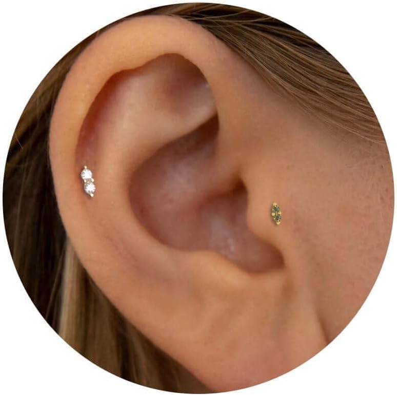 2 Pairs 20G/18G/16G Dainty Stud Earrings, Cubic Zirconia Screw Flat Back Drop Earrings & Tiny Birthstone Dangle Earrings