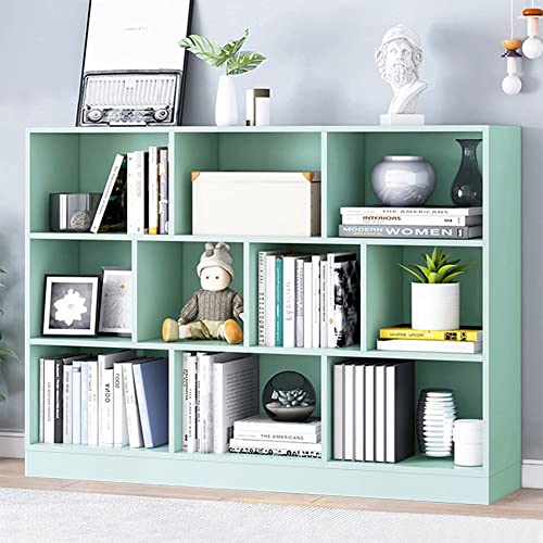 Image of IOTXY Open Shelf Low Bookcase - Wooden 3-Tier Cube Bookshelf, Tiffany-Green