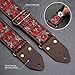Nefelibata Guitar Strap,Jacquard Embroidery Cotton Guitar Straps with Crazy Horse Leather Leather Ends for Bass, Electric & Acoustic, Best Gifts for Kids, Guitarists(Retro Red Flower)