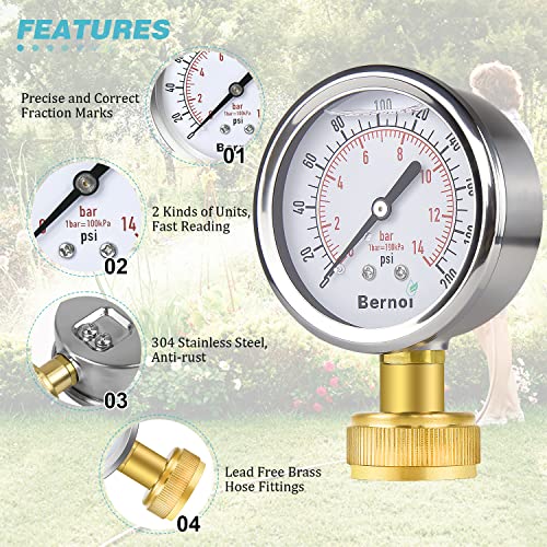 Manomètre d'eau 0-200 psi cadran 6,4 cm test pression tuyau laiton - 3
