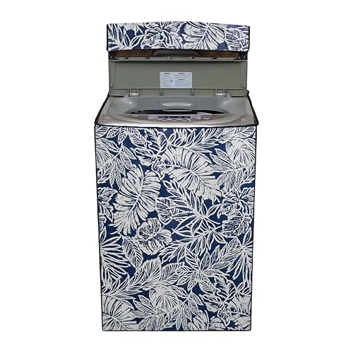 Image of Fully Automatic Top Load Washing Machine Cover for Samsung /IFB /LG /Godrej /Whirlpool /Bosch / 7 kg, 7.5 Kg (58 X 58 X 89 Cms),Waterproof & Dustproof Polyester, Leafy Pattern Blue - FABKUM176