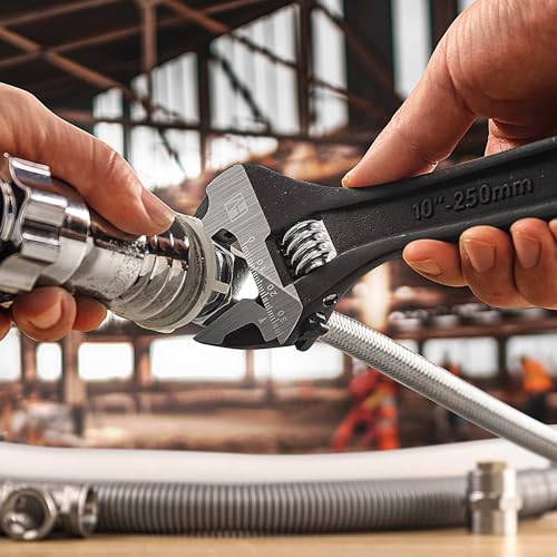 Image of HAUTMEC 3PCS Adjustable Wrench Set Extra Wide Jaw Black Finish Adjustable Spanner Drop-Forged CR-V Steel Metric & SAE Scales Wrench Set(150mm & 200mm & 250mm) for Home Garage Workshop DIY