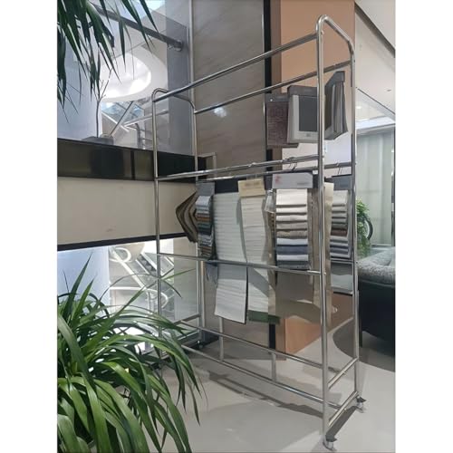 Estante ajustable para telas y rollos en color plata para almacenamiento comercial