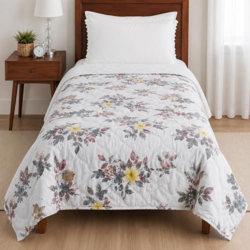 Image of BENAVJI Home Furnishings Single Bed Comforter | Soft Microfiber AC Blanket | Reversible Floral Quilt | All Season Dohar