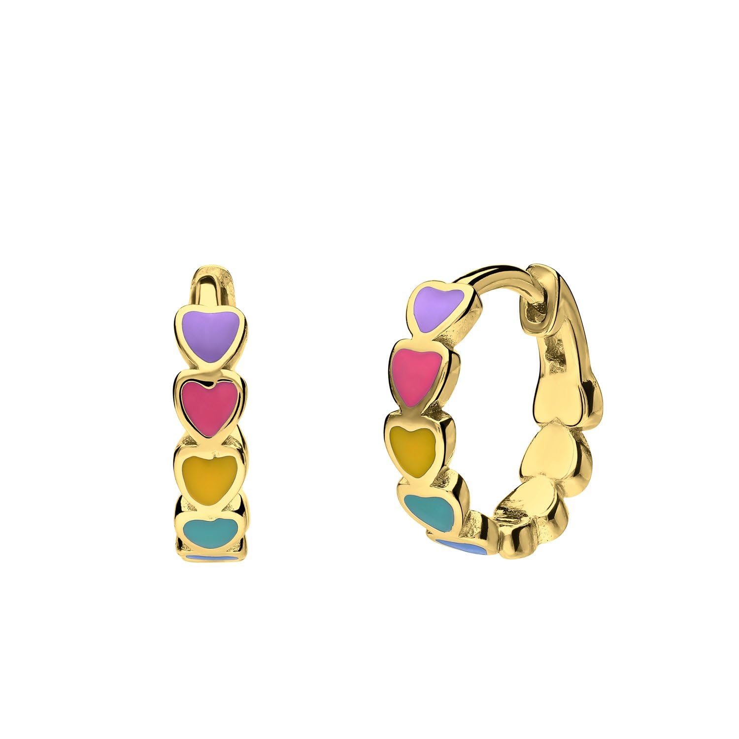 Lucardi - Kinder Ohrring, 925 Silber, vergoldet, bunte Emaille-Herzen - Ohrringe - 925 Silber - Gelbgold legiert - Nickelfrei