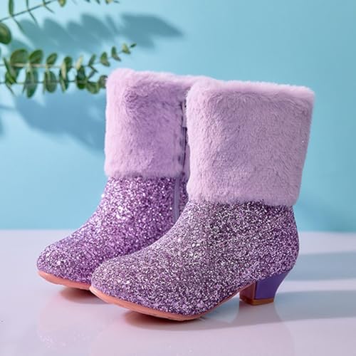 Sequin Low Heeled Ankle Boots for Girls Fur Lined Fall Winter Snow Boots Sparkly Glitter Block Heel Booties Fashion2