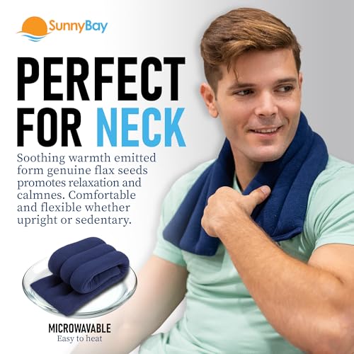 Image of SunnyBay Microwave Heating Pad, 26 inch Long Microwavable Neck Wrap & Heat Pack for Moist Hot Therapy, Heated Neck Warmer for Neck, Shoulder & Back Pain Relief, Flaxseed Filling, 26x6, Navy Blue